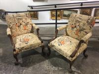 A Pair of George II Style Mahogany Library Chairs Height 38 x width 28 1/4 x depth 29 1/2 inches. — MID 20TH CENTURY