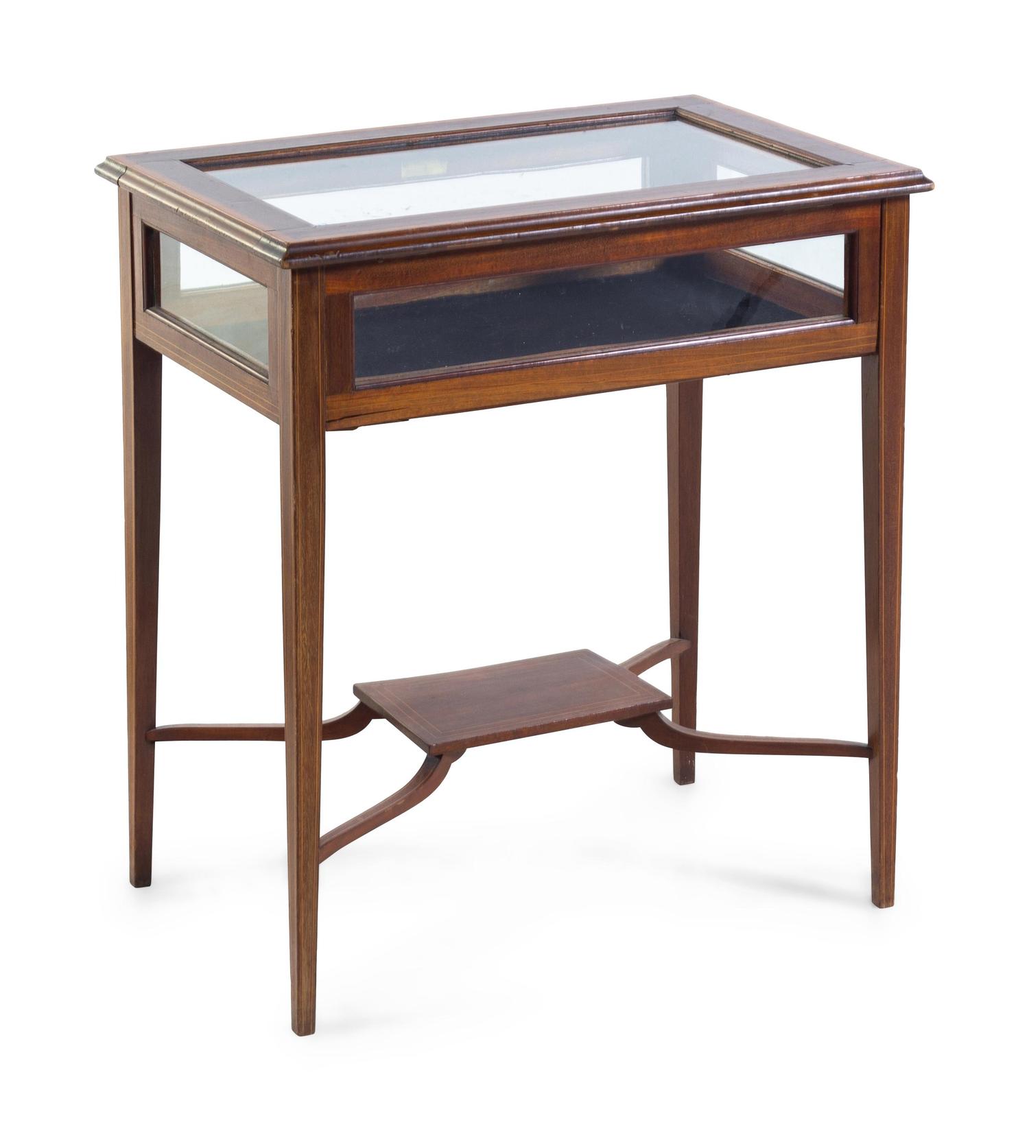 An Edwardian Mahogany and Fruitwood Vitrine Table