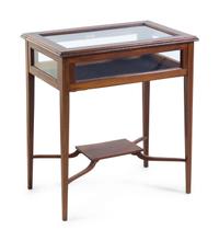 An Edwardian Mahogany and Fruitwood Vitrine Table