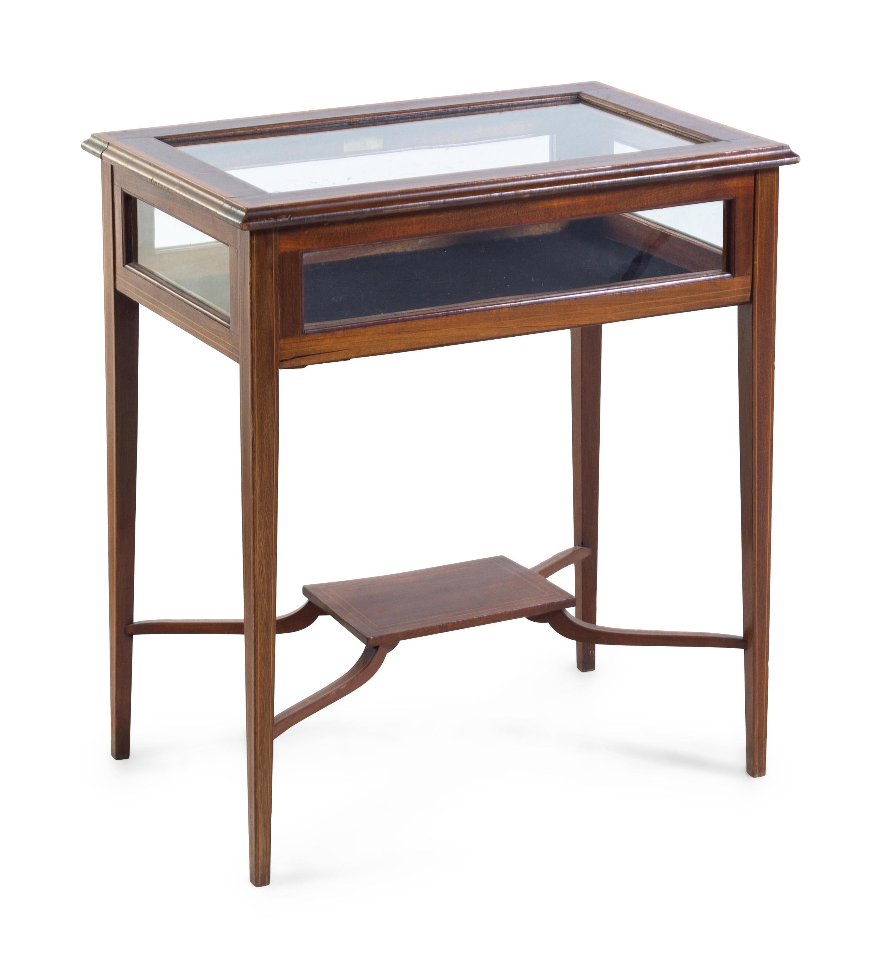 An Edwardian Mahogany and Fruitwood Vitrine Table
