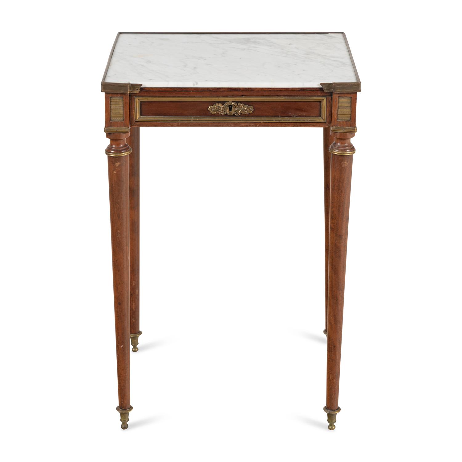 A Directoire Gilt-Bronze Mounted Mahogany and Marble-Top Occasional Table