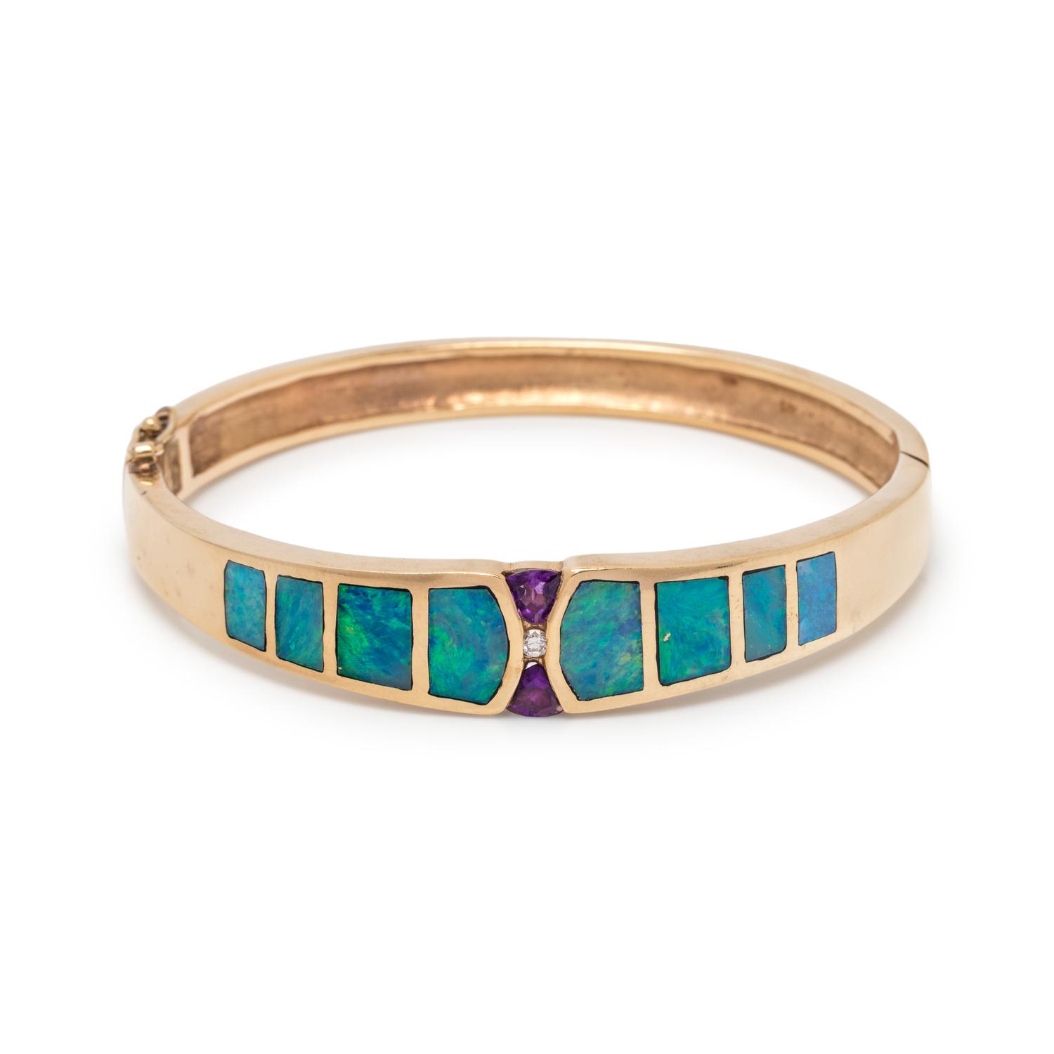 YELLOW GOLD, GEMSTONE AND DIAMOND BANGLE BRACELET