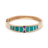 YELLOW GOLD, GEMSTONE AND DIAMOND BANGLE BRACELET