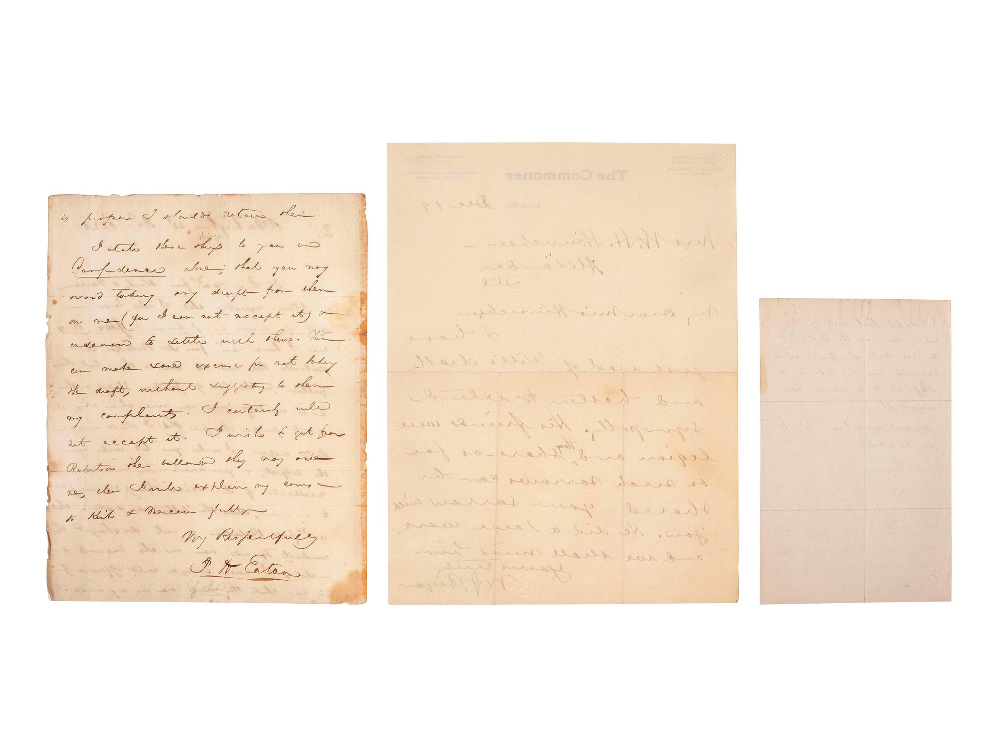 [POLITICS IN AMERICA]. A group of 11 autographed items and ephemera, highlighted by ALsS from John Eaton, Edward Everett, and William Jennings Bryan.