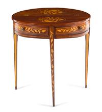 A George III Marquetry Flip-Top Table Height 29 1/2 x width 30 1/8 x depth 14 3/4 inches. — LATE 18TH/EARLY 19TH CENTURY