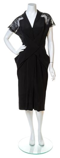 A Dorothy O'Hara Black Silk Wrap Cocktail Dress, No size.