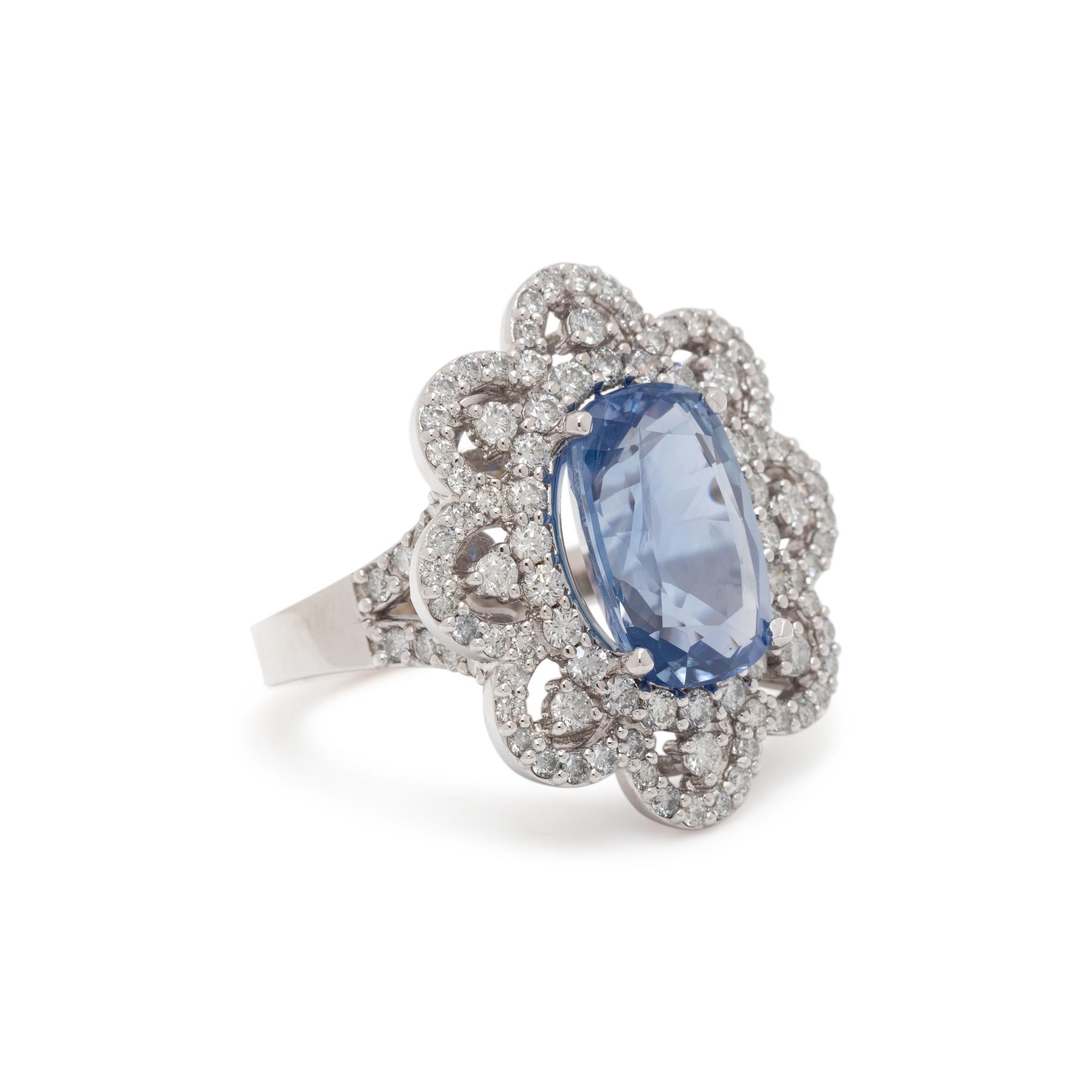 UNHEATED CEYLON SAPPHIRE AND DIAMOND RING