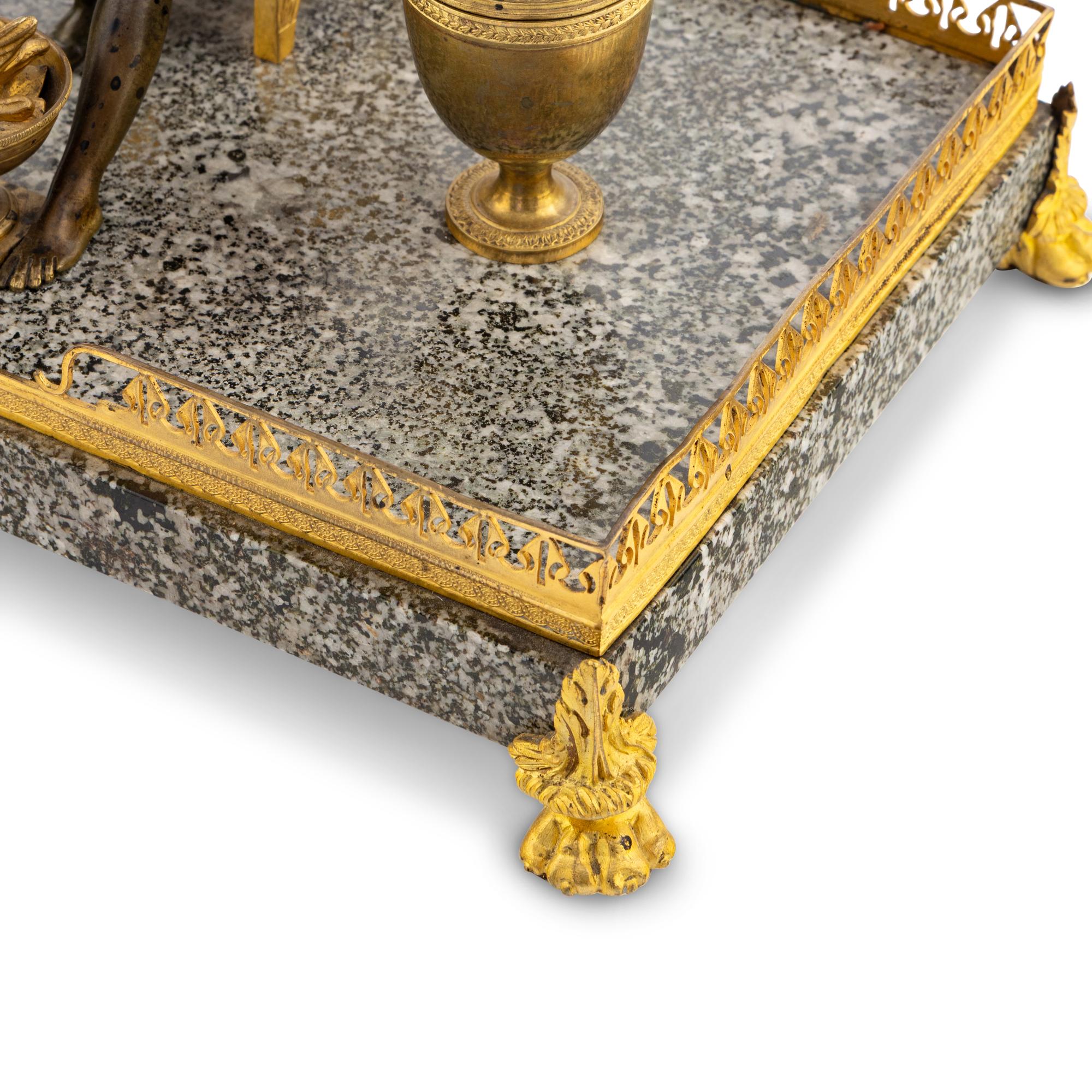 An Empire Gilt and Patinated Bronze and Granite Encrier