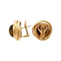 Tiger's Eye Quartz and Yellow Gold Earrings
