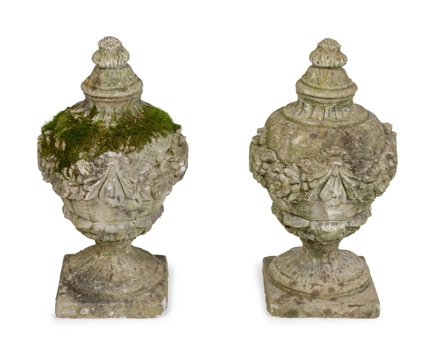 A Pair of Cast Stone Garden Urns