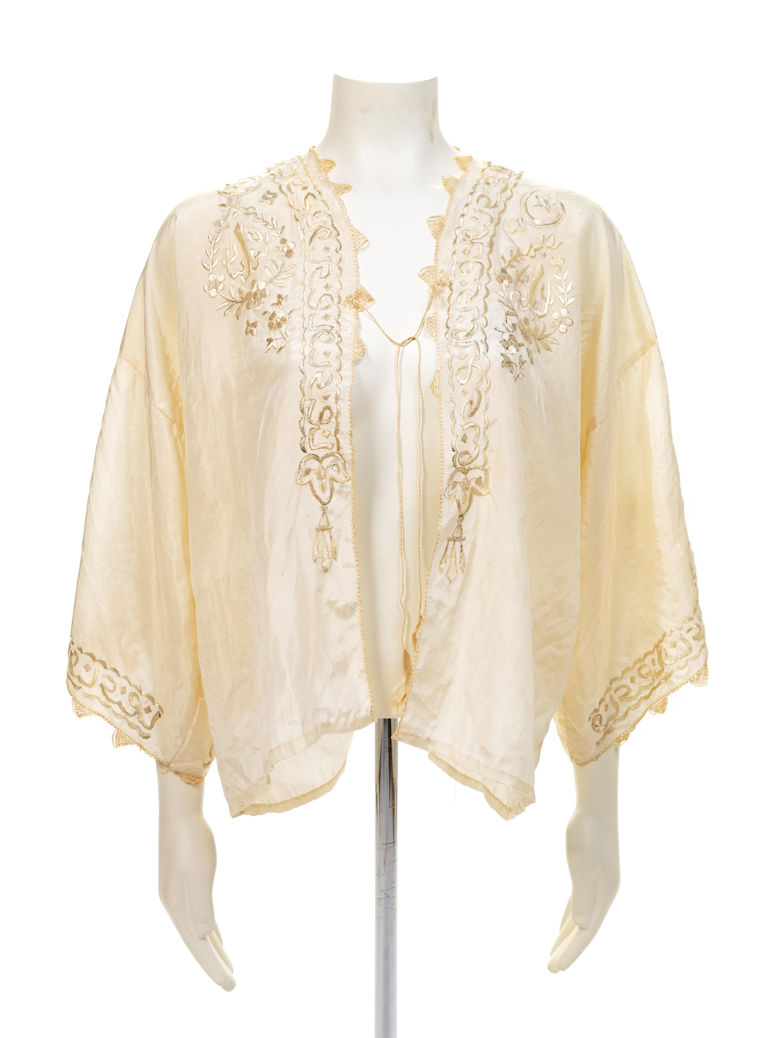 Embroidered Cream Silk Jacket with Crescent Moon and Star, 1910-30s