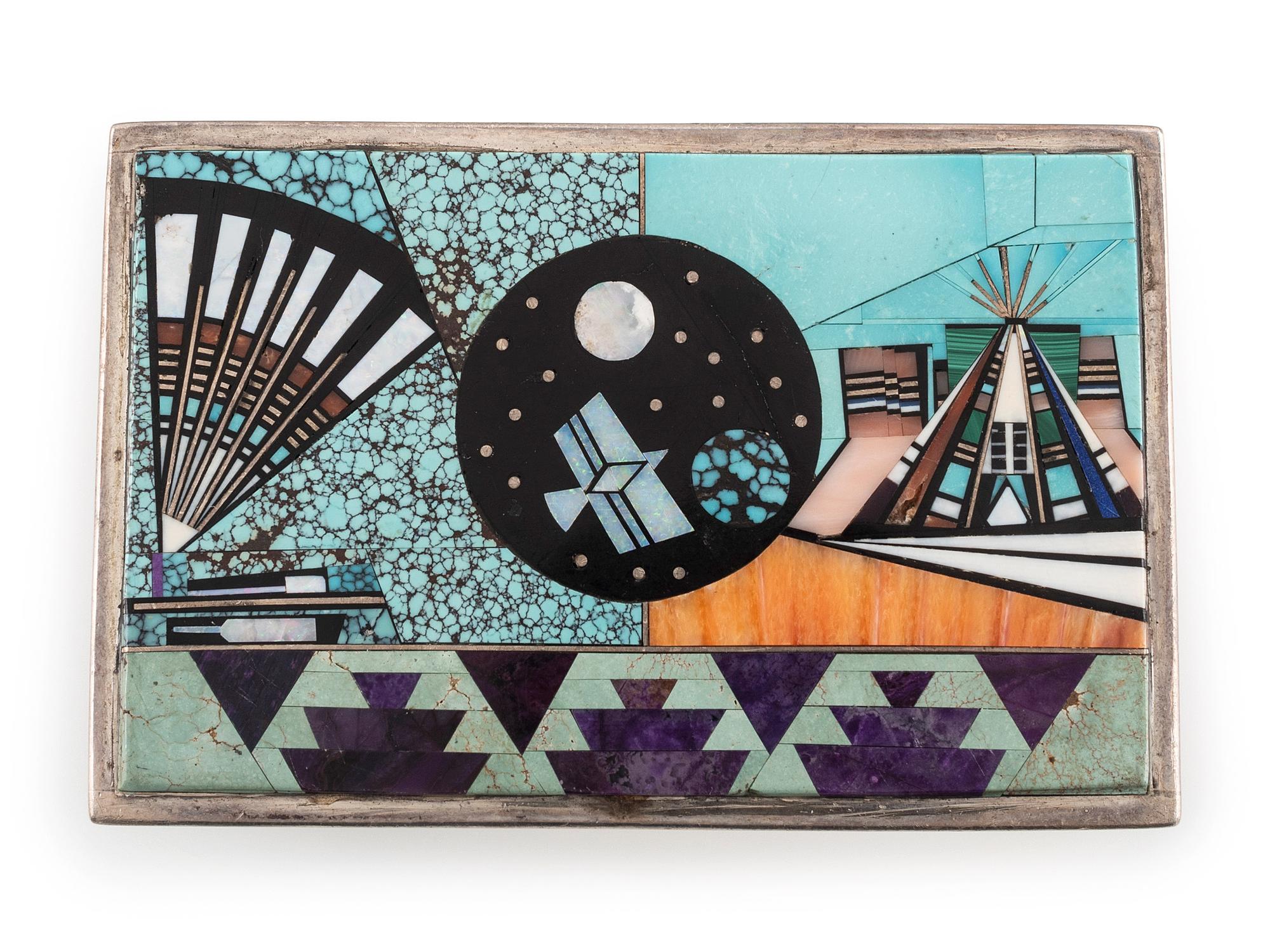 Southwestern Silver and Mosaic Inlay Belt Buckle