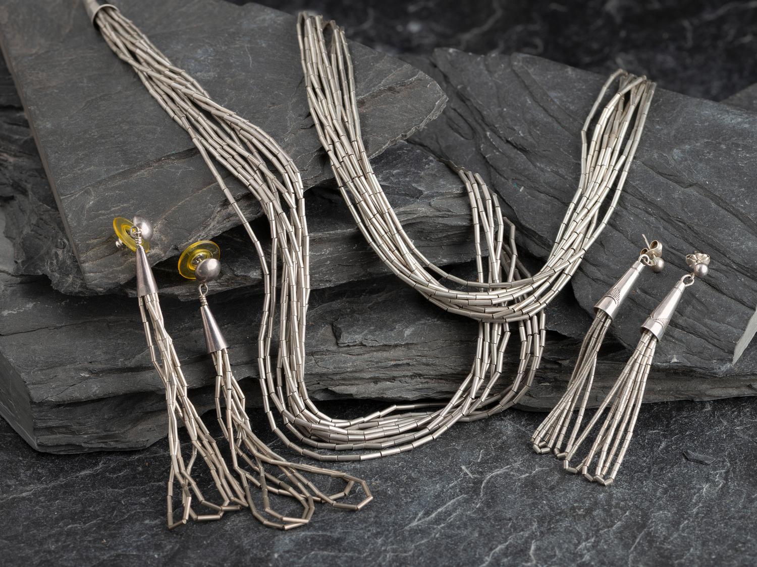 Liquid Silver Necklace and Earrings, PLUS