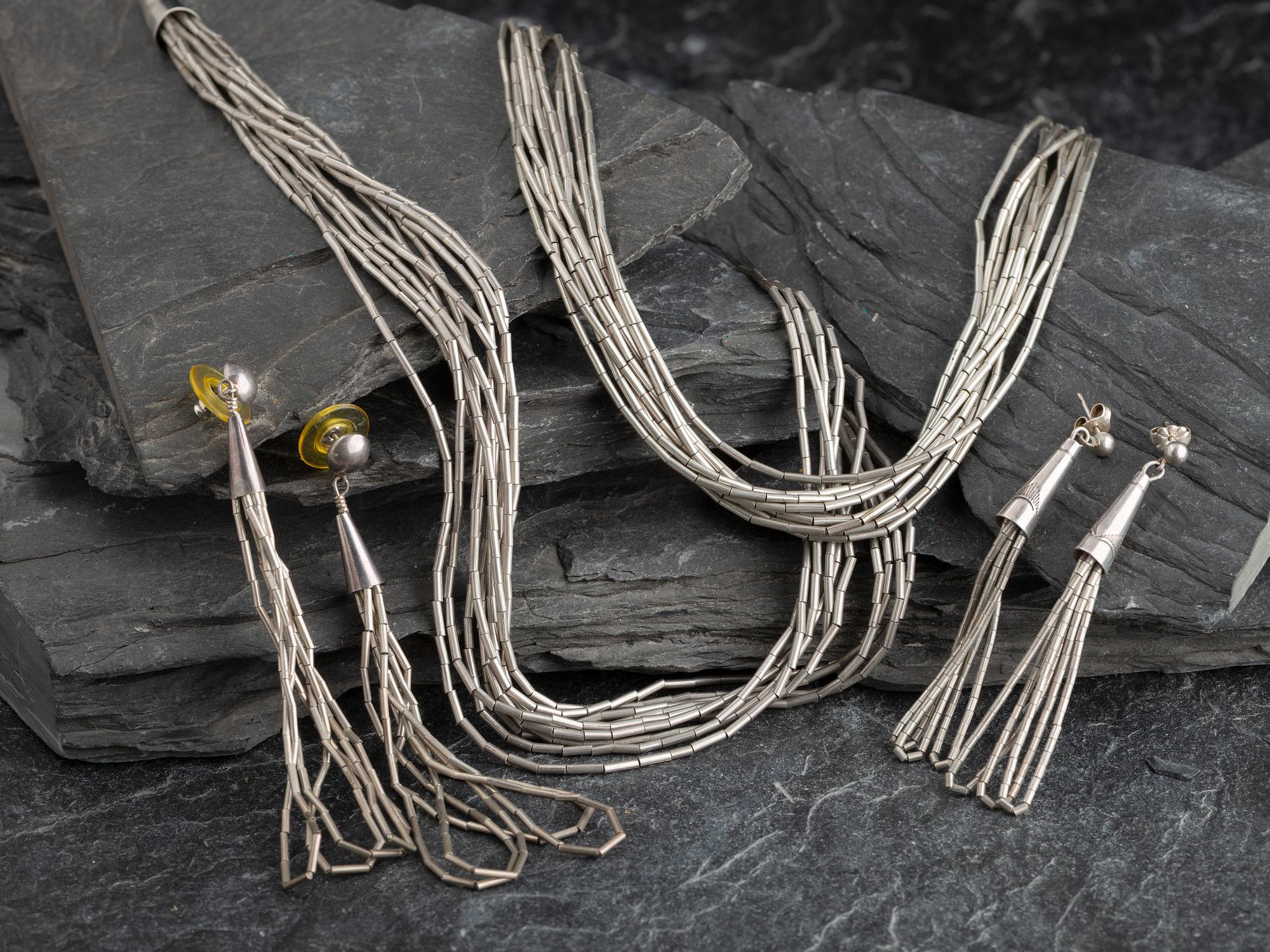 Liquid Silver Necklace and Earrings, PLUS