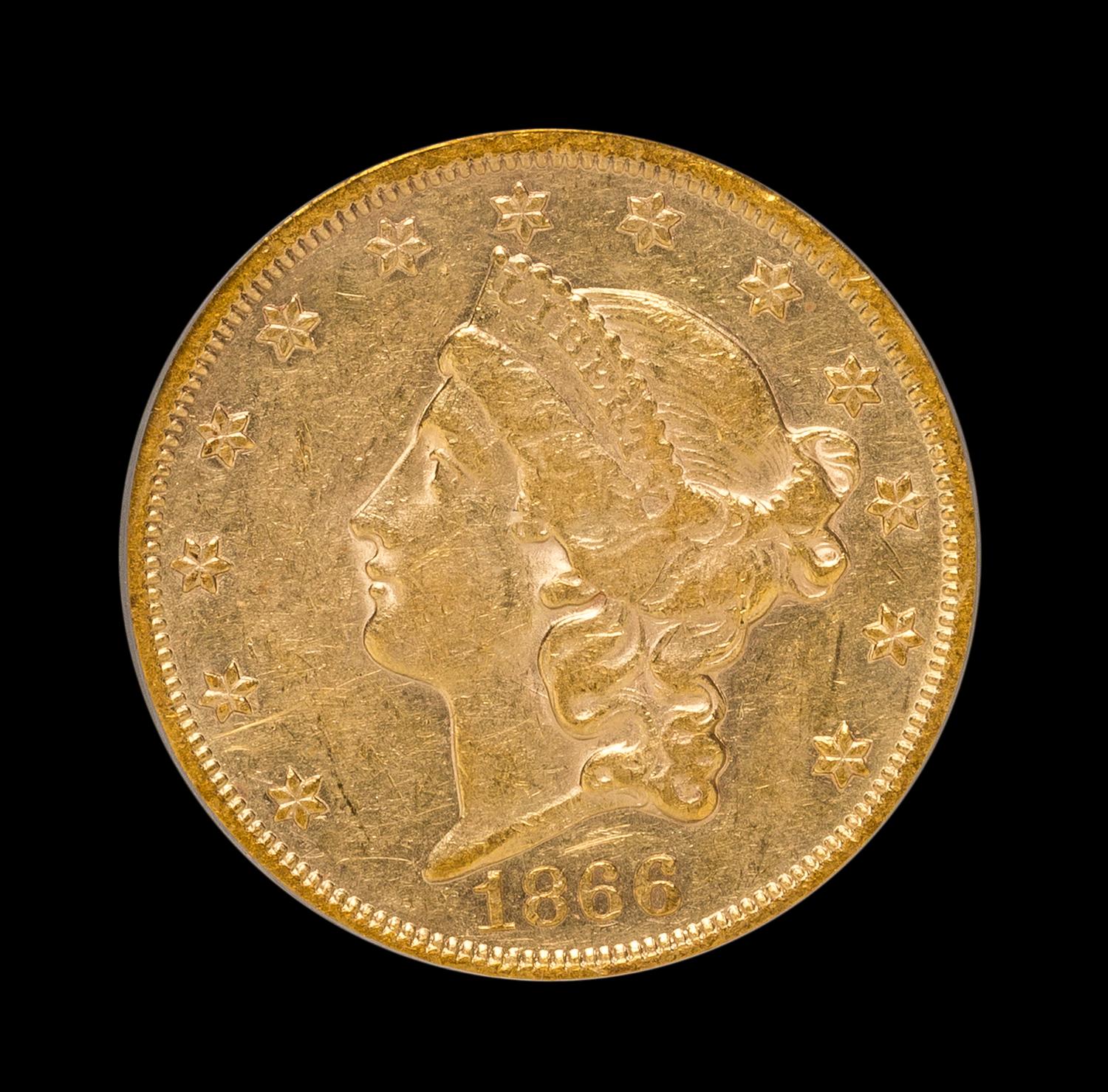 A United States 1866 Liberty Head: Motto $20 Gold Coin
