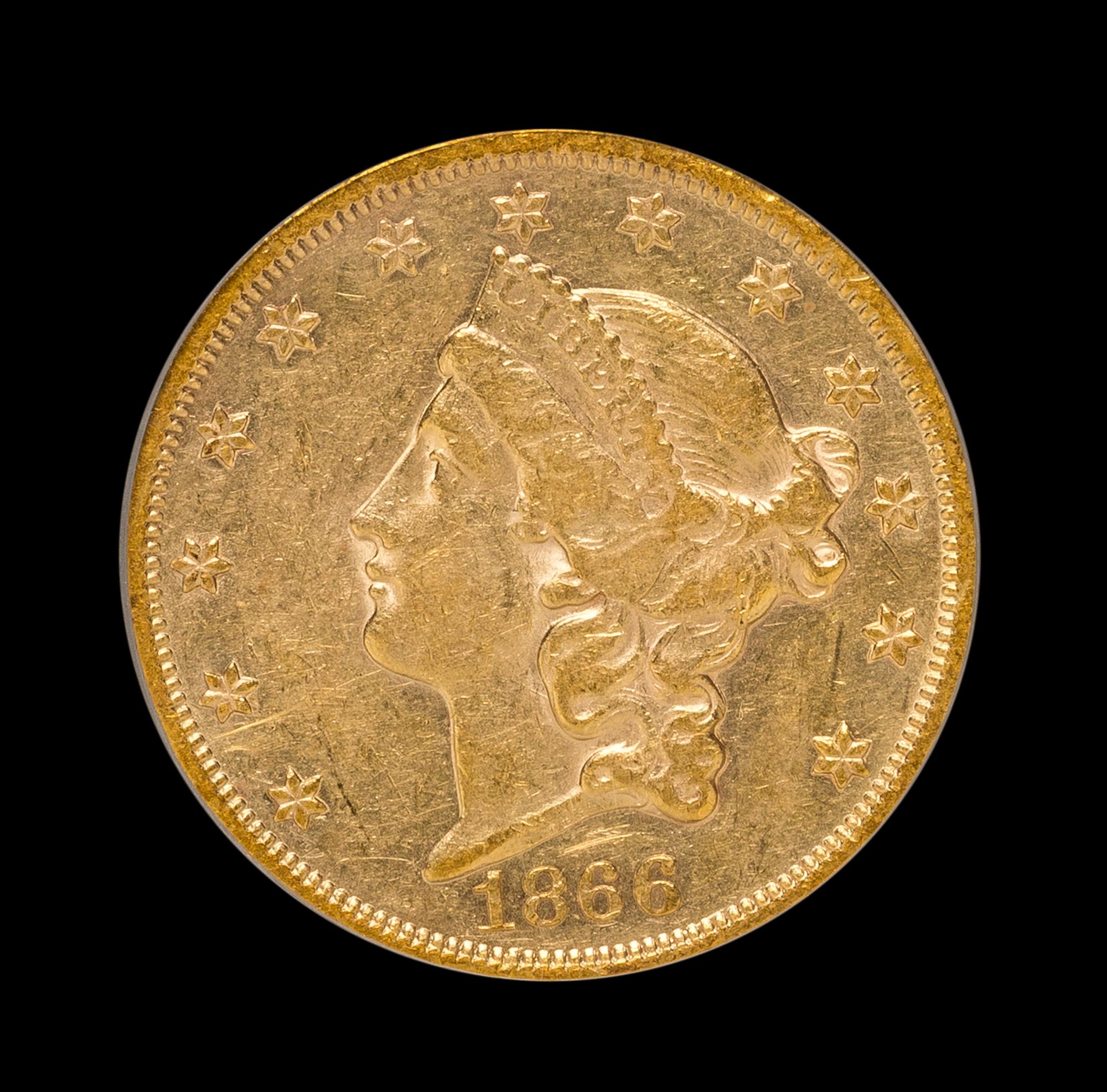 A United States 1866 Liberty Head: Motto $20 Gold Coin