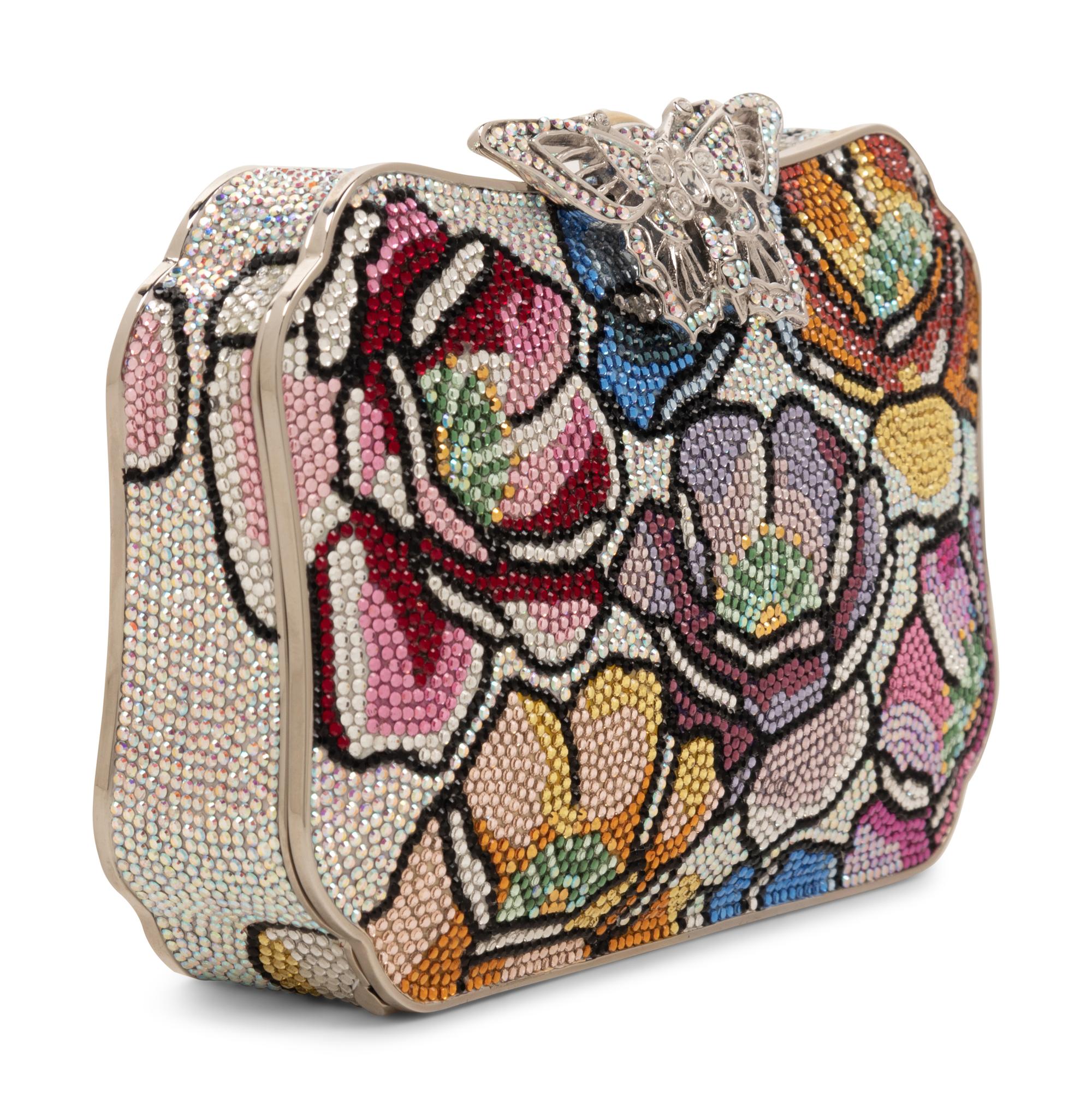 Judith Leiber Floral Motif Minaudière with Butterfly Clasp