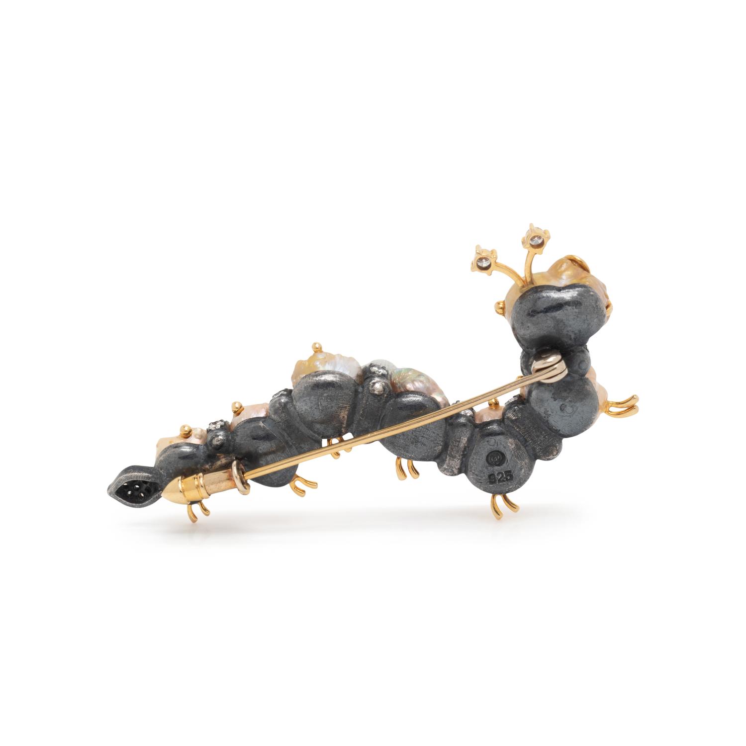 BAROQUE PEARL AND DIAMOND CATERPILLAR BROOCH