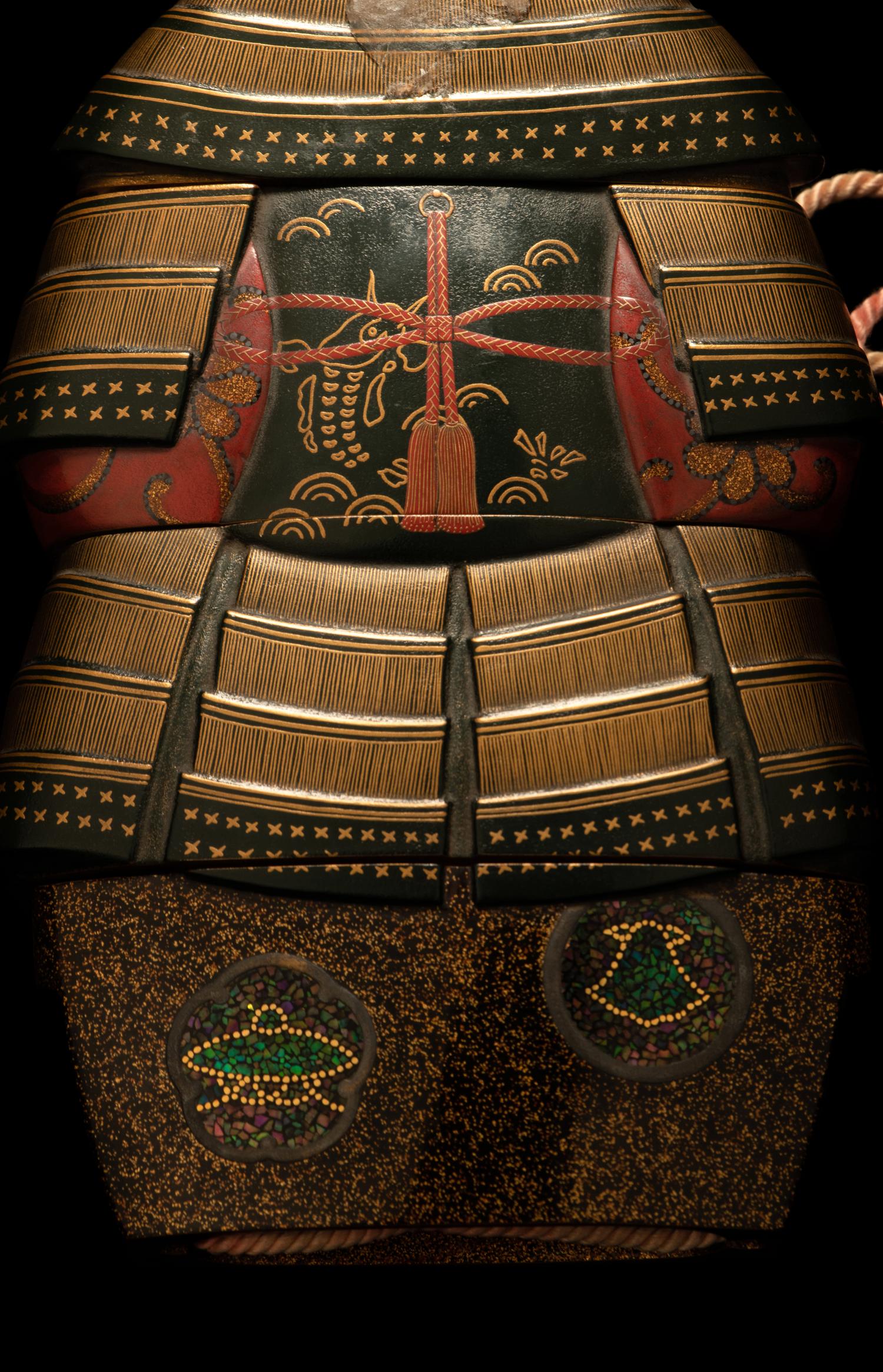 A Large Japanese Gold, Red and Black Lacquer Three-Case Inro
