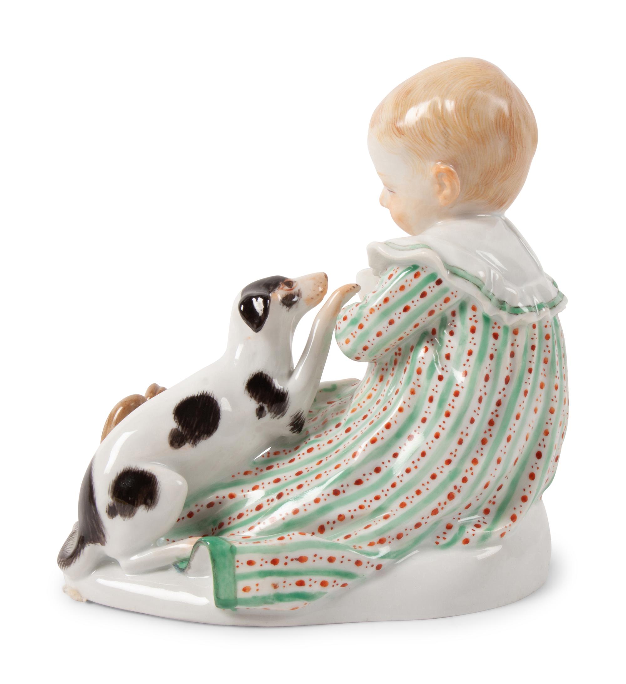 A Meissen Porcelain Figure of a Child with Dog