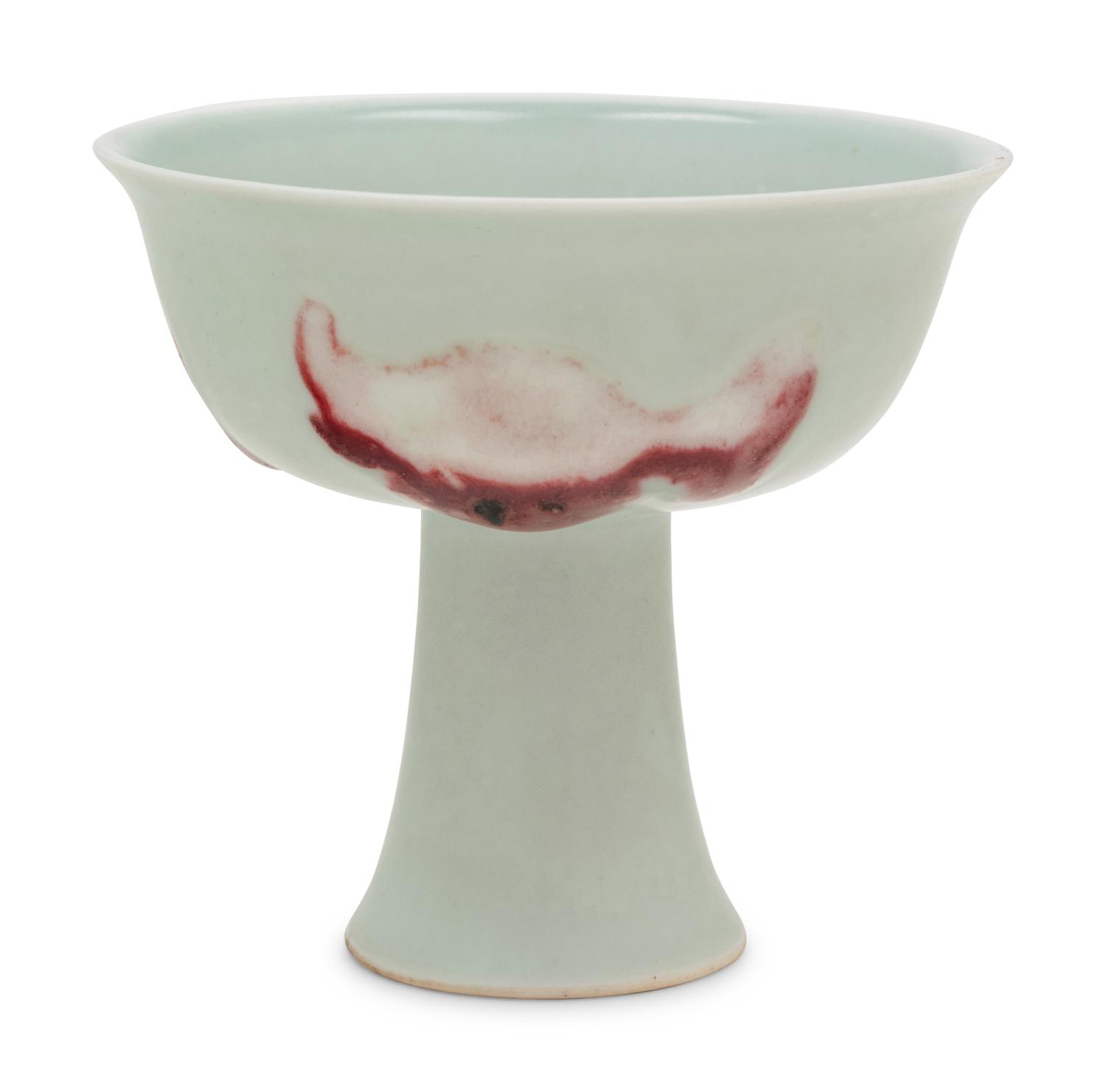 A Copper Red 'Three Fish' Stem Cup