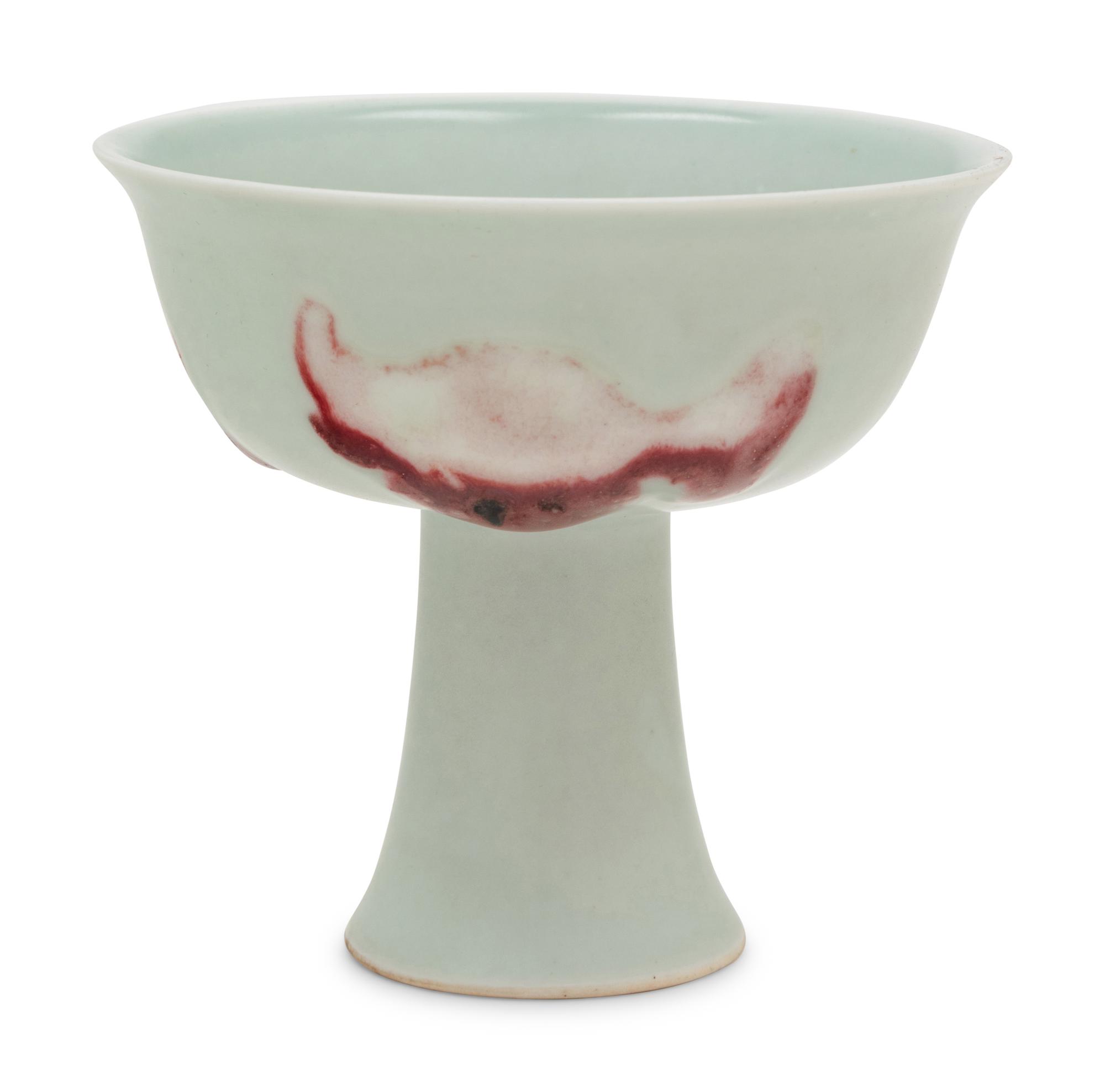 A Copper Red 'Three Fish' Stem Cup