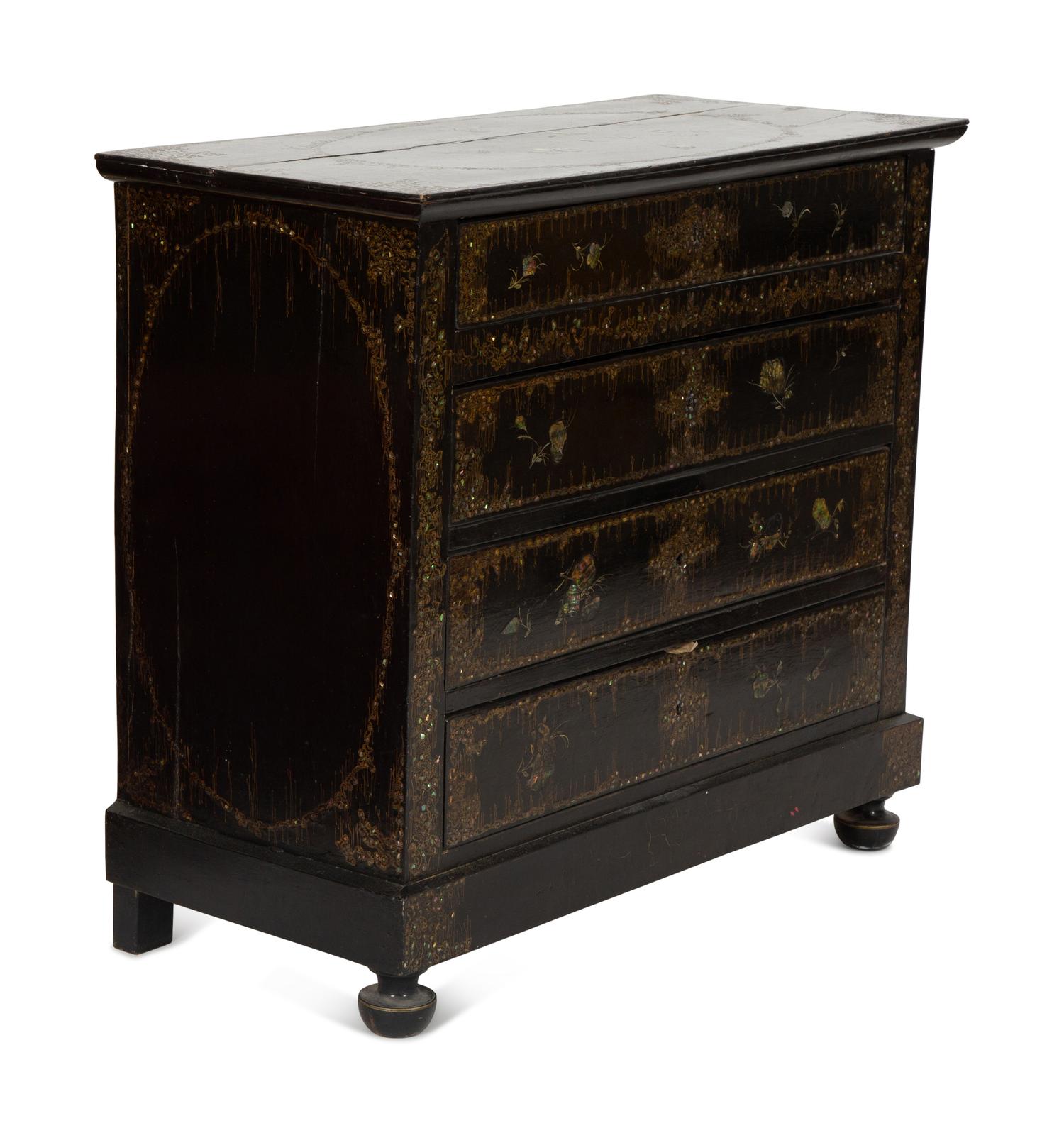 An English Ebonized and Mother-of-Pearl Inlaid Chest of Drawers — 19TH CENTURY