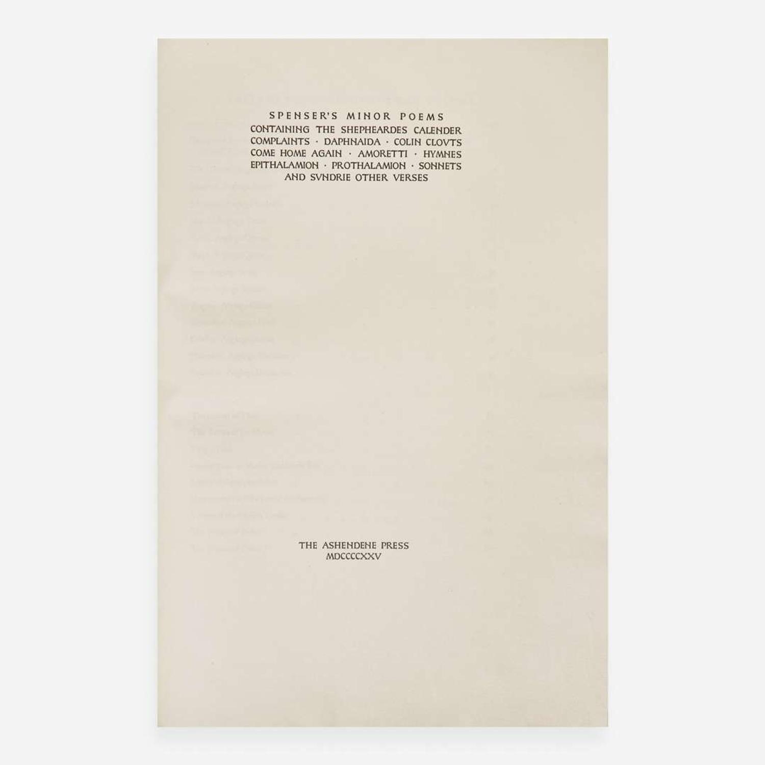 [Private Press] [Ashendene Press, The] Spenser, Edmund Spenser's Minor Poems...