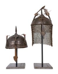 Two Ottoman Style Damascened Steel Helmets