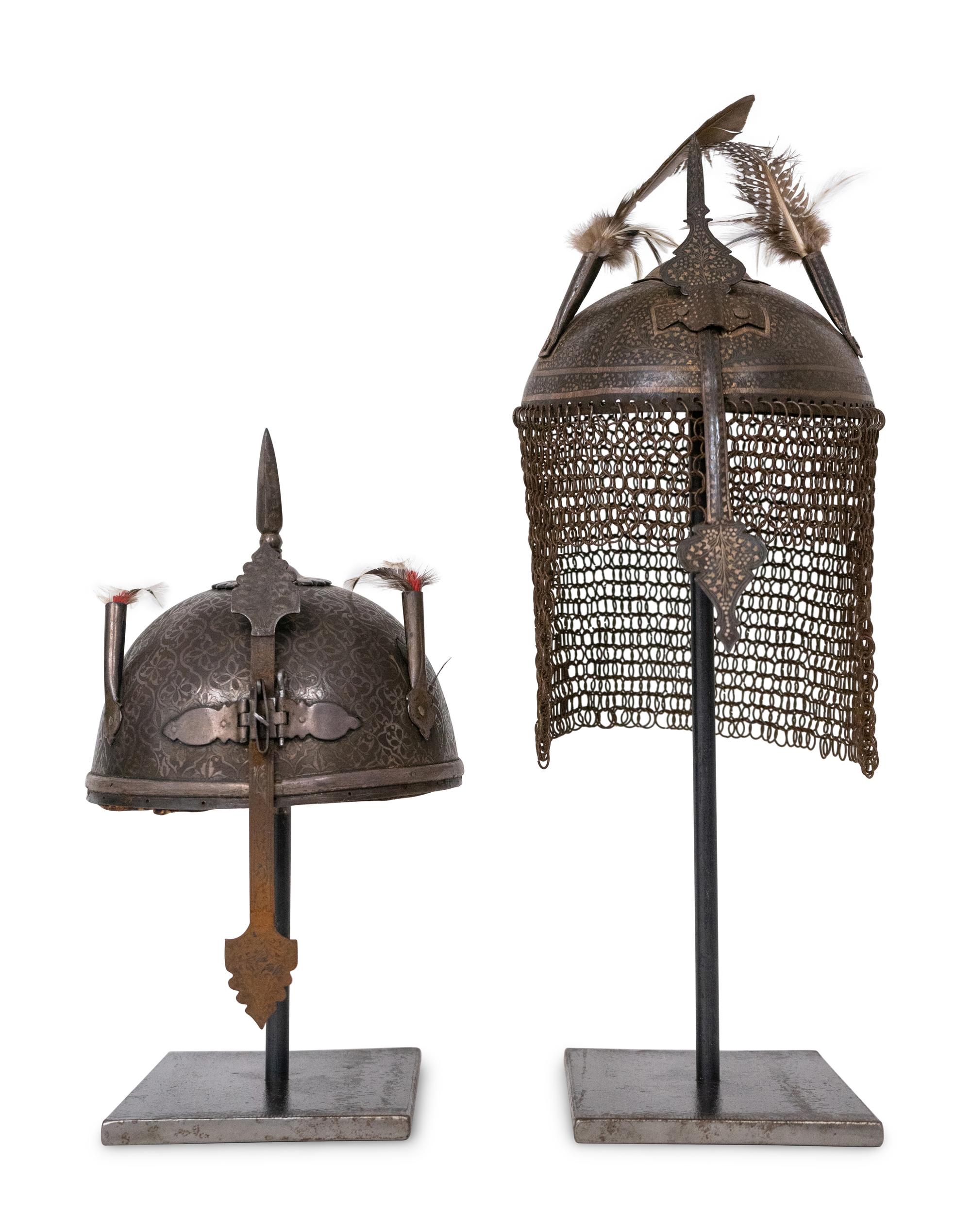 Two Ottoman Style Damascened Steel Helmets