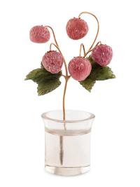 A Carved Rock Crystal, Rhodonite, Nephrite and 18-Karat Gold Strawberry Plant Study