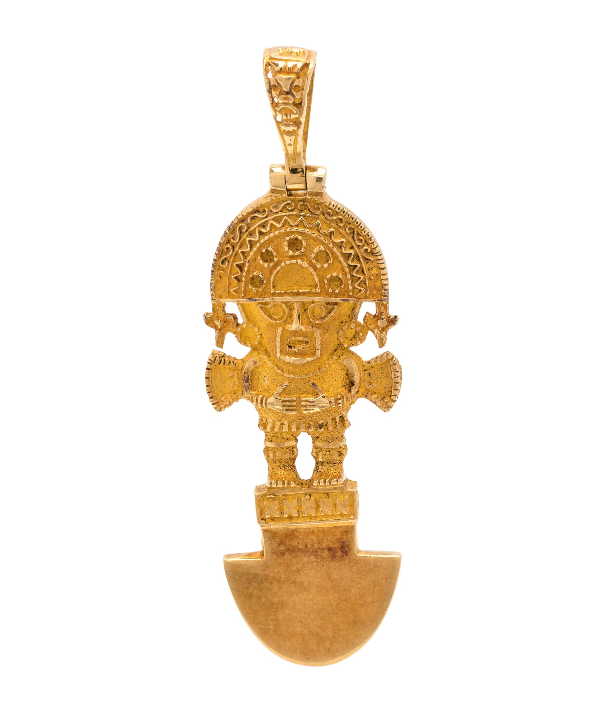HIGH KARAT GOLD AND MALACHITE TUMI PENDANT