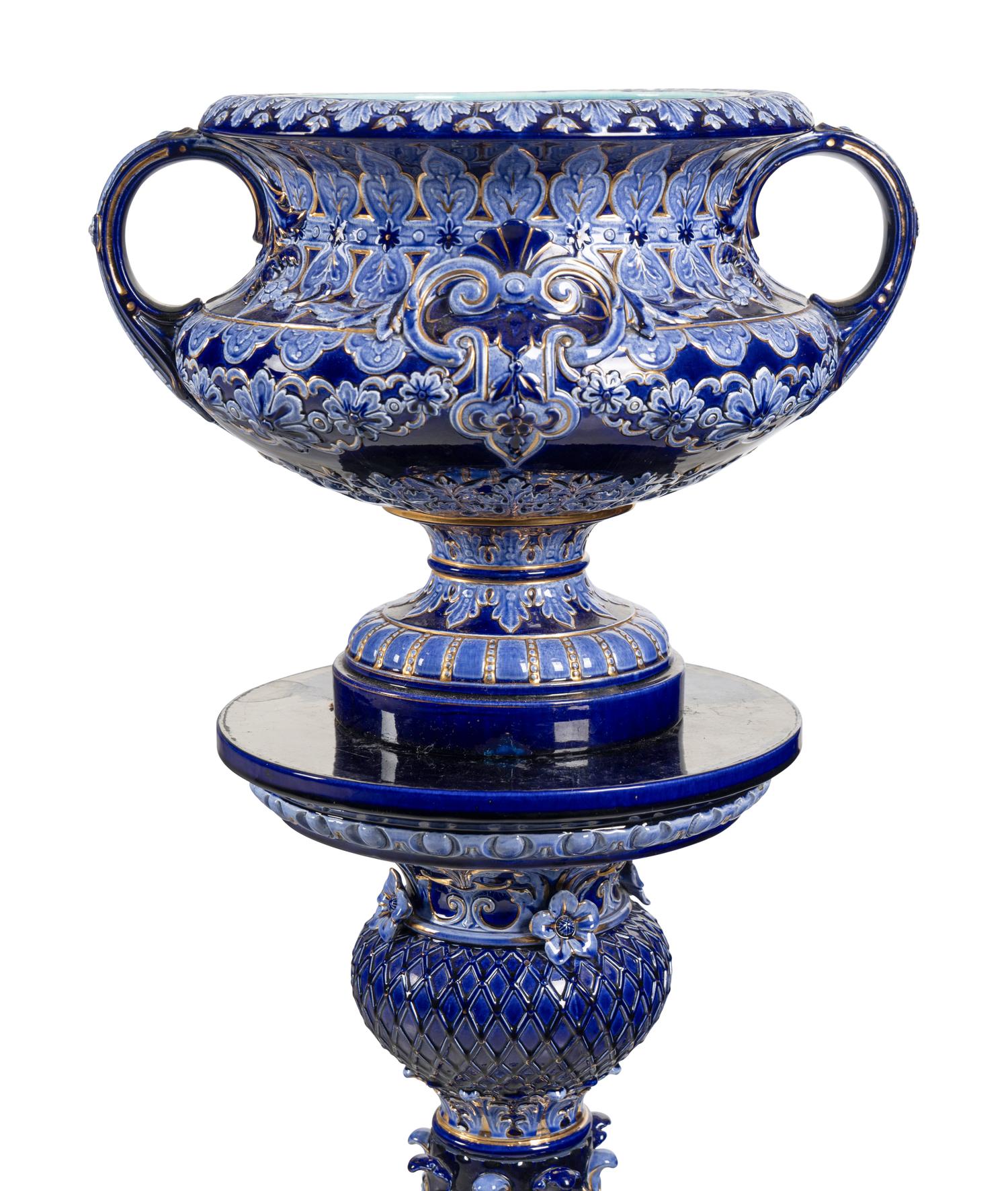 A Swedish Majolica Jardinière and Pedestal