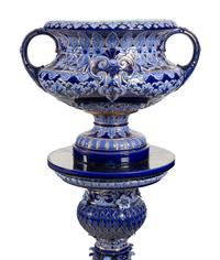 A Swedish Majolica Jardinière and Pedestal