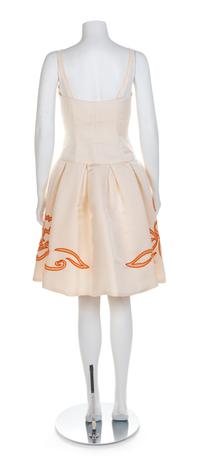 Roland Nivelias White Dress with Print and Embroidery, 1990-2000s