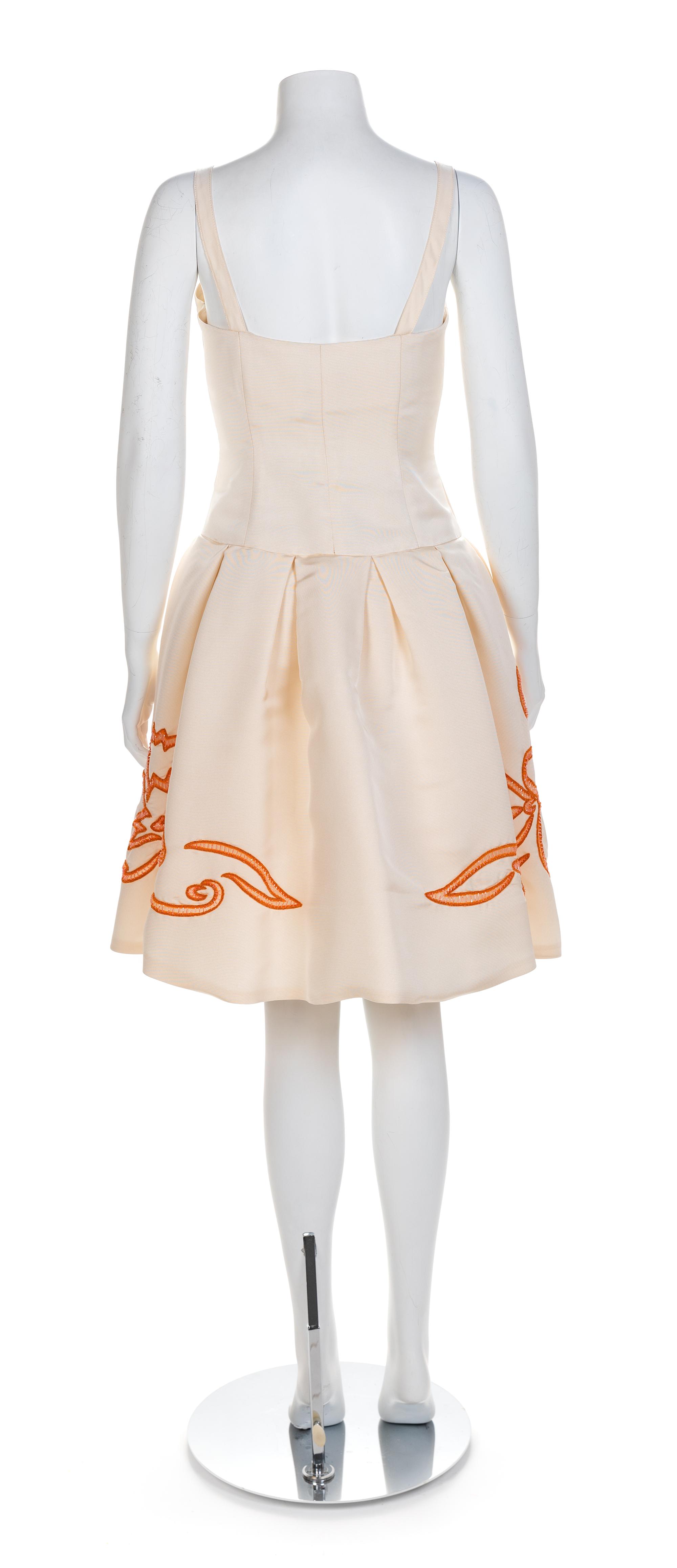 Roland Nivelias White Dress with Print and Embroidery, 1990-2000s