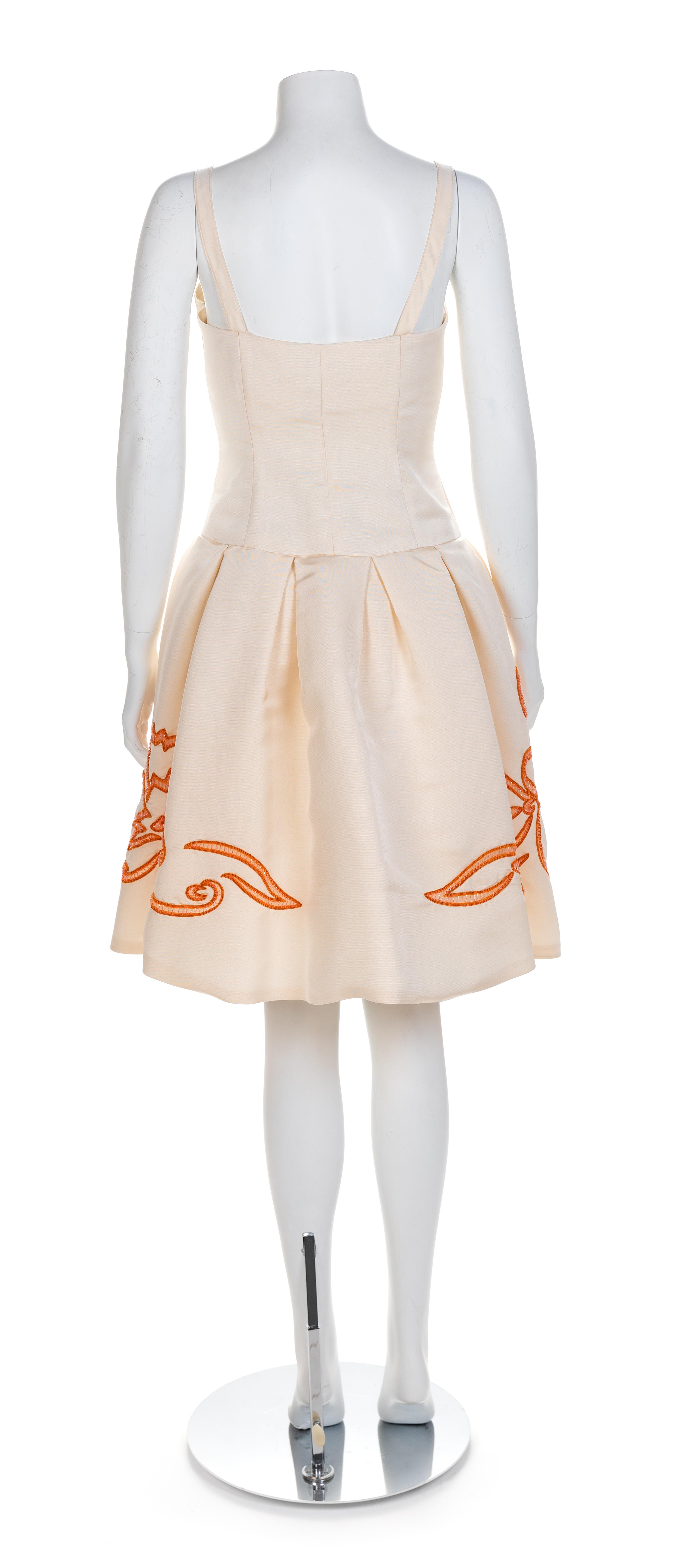 Roland Nivelias White Dress with Print and Embroidery, 1990-2000s