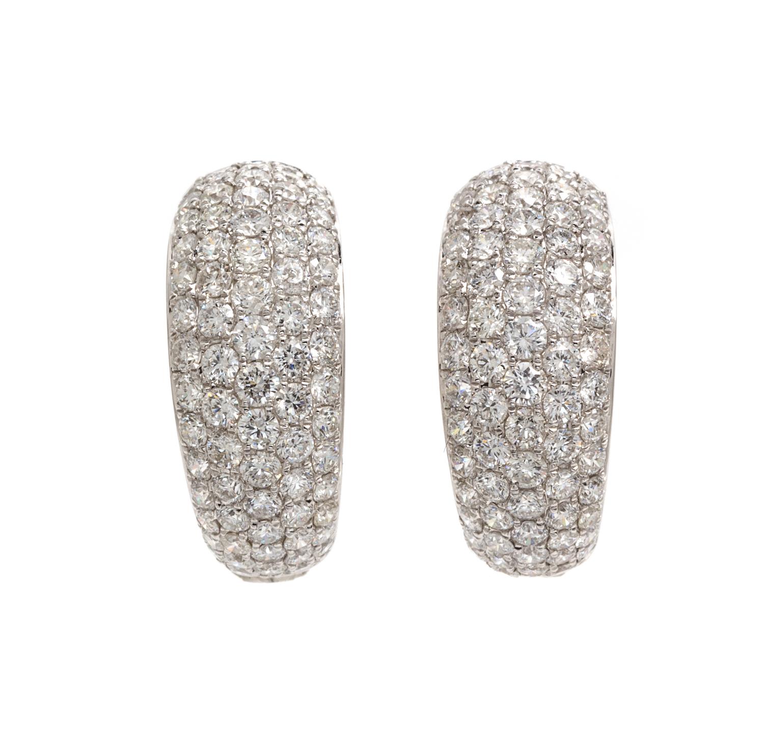 A Pair of 18 Karat White Gold and Diamond Hoop Earrings, 4.70 dwts.