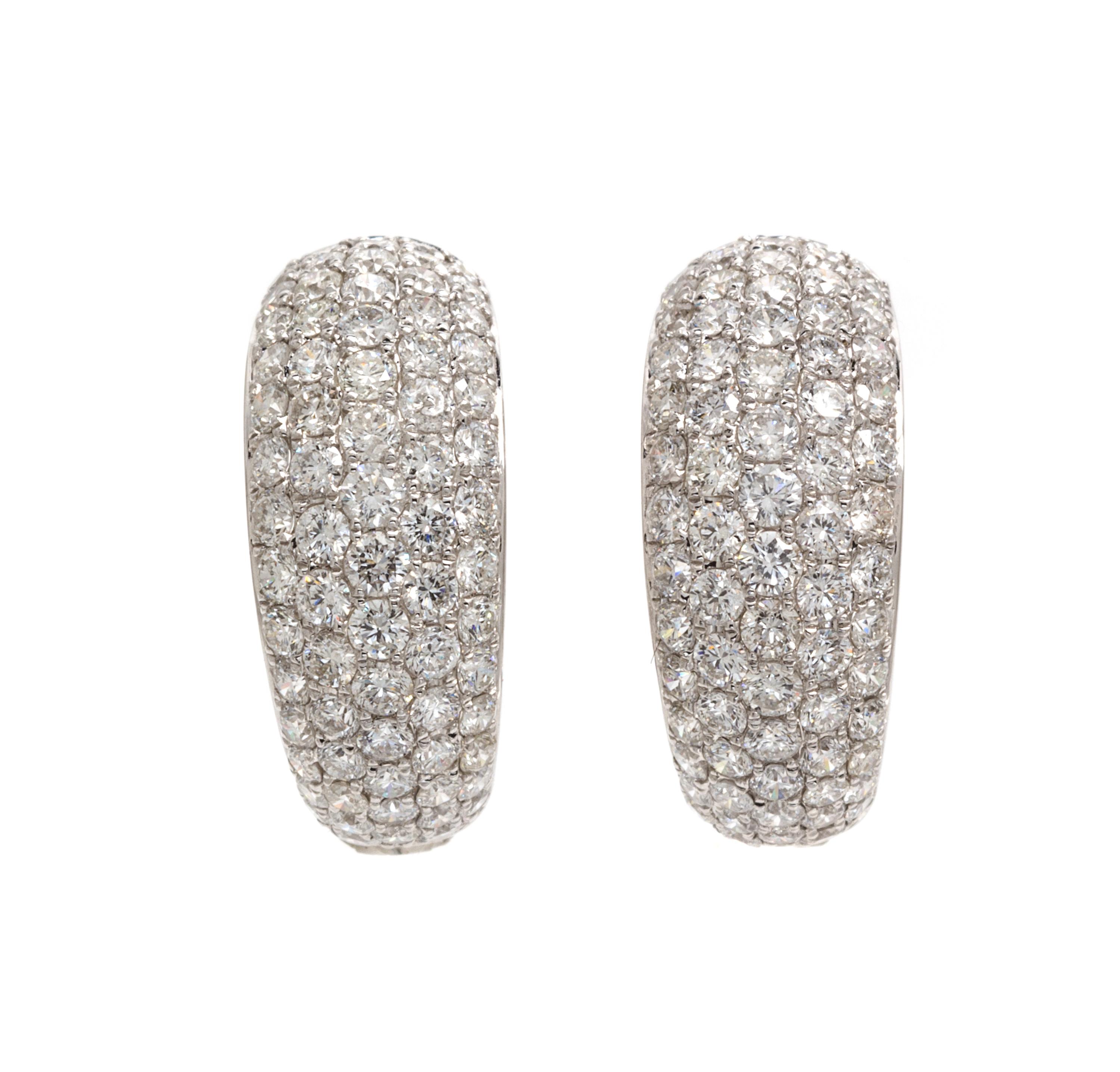 A Pair of 18 Karat White Gold and Diamond Hoop Earrings, 4.70 dwts.