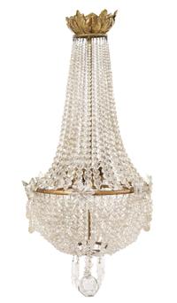 An Empire Style Gilt Metal Chandelier Height 33 x diameter 15 inches.
