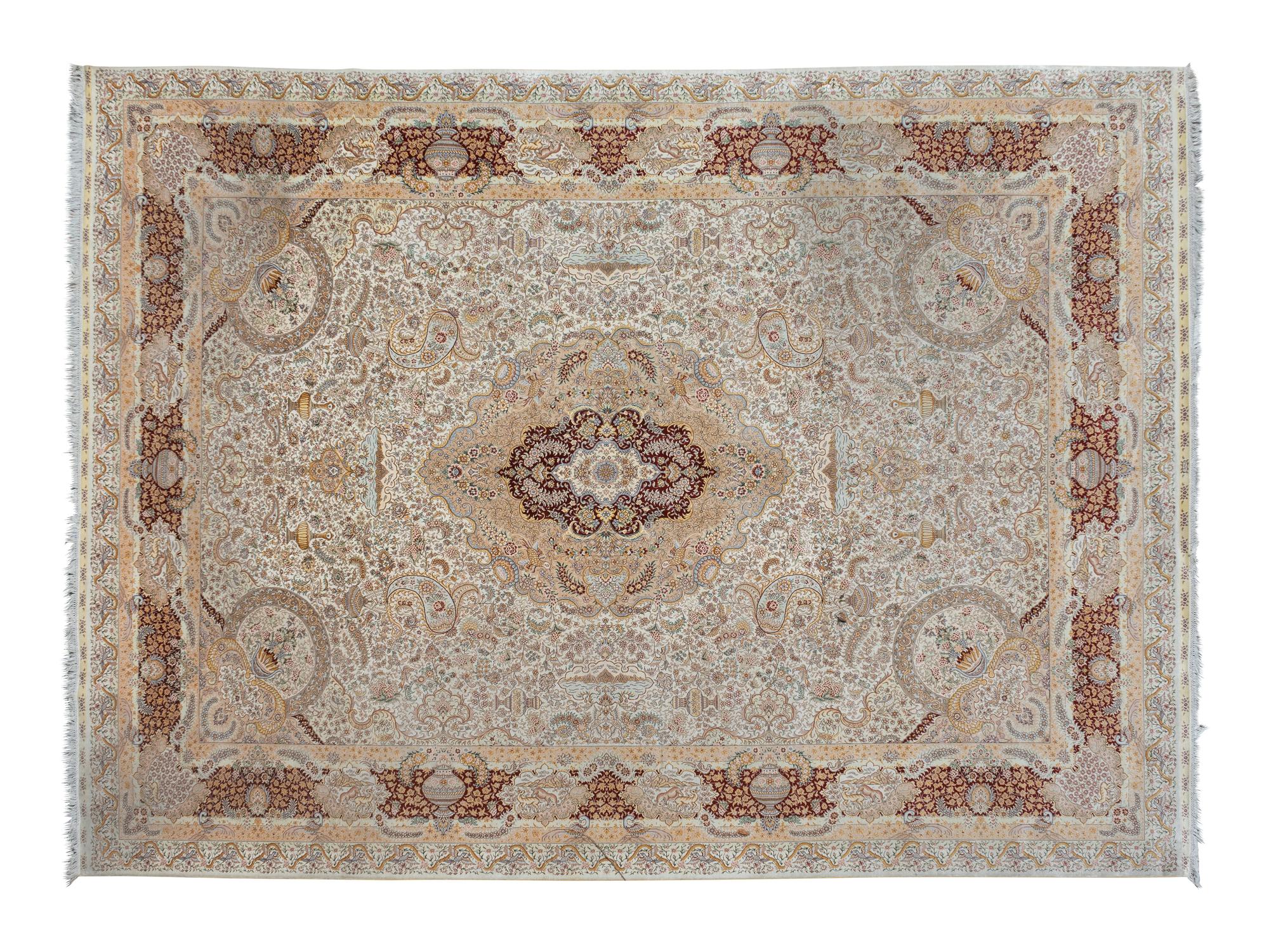A Chinese Silk Rug of Tabriz Design — 20TH CENTURY