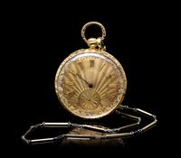 A Tricolor Gold Hunter Case Pocket Watch with Fob Chain,