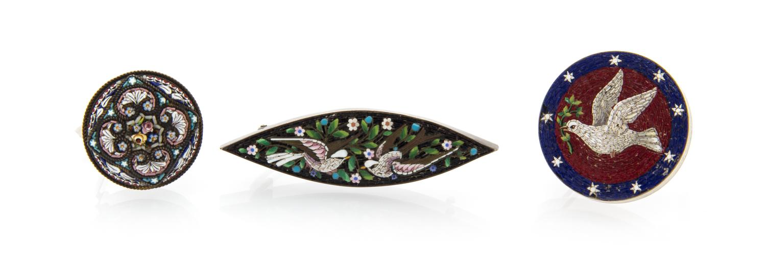 A Collection of Micromosaic Brooches, 14.70 dwts.