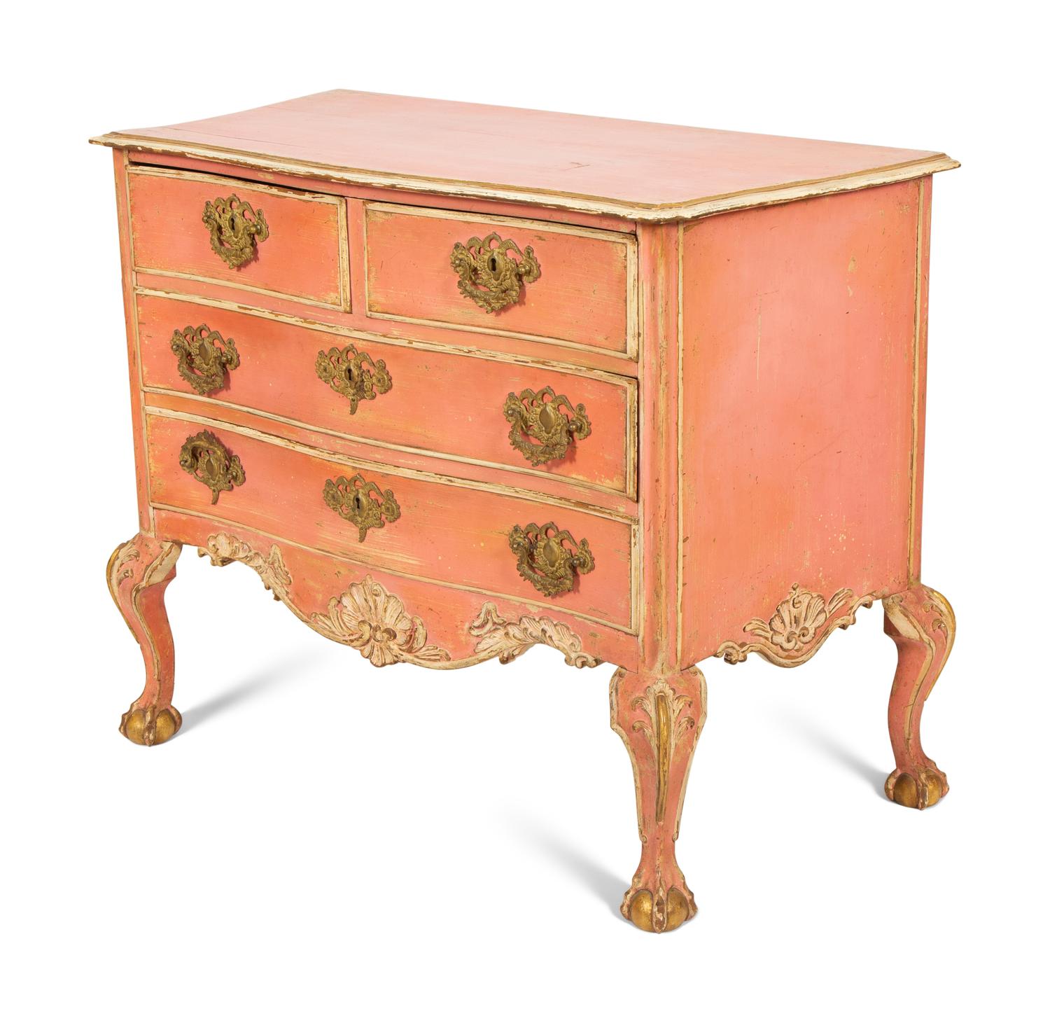 A Portuguese Painted and Parcel Gilt Commode