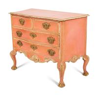 A Portuguese Painted and Parcel Gilt Commode