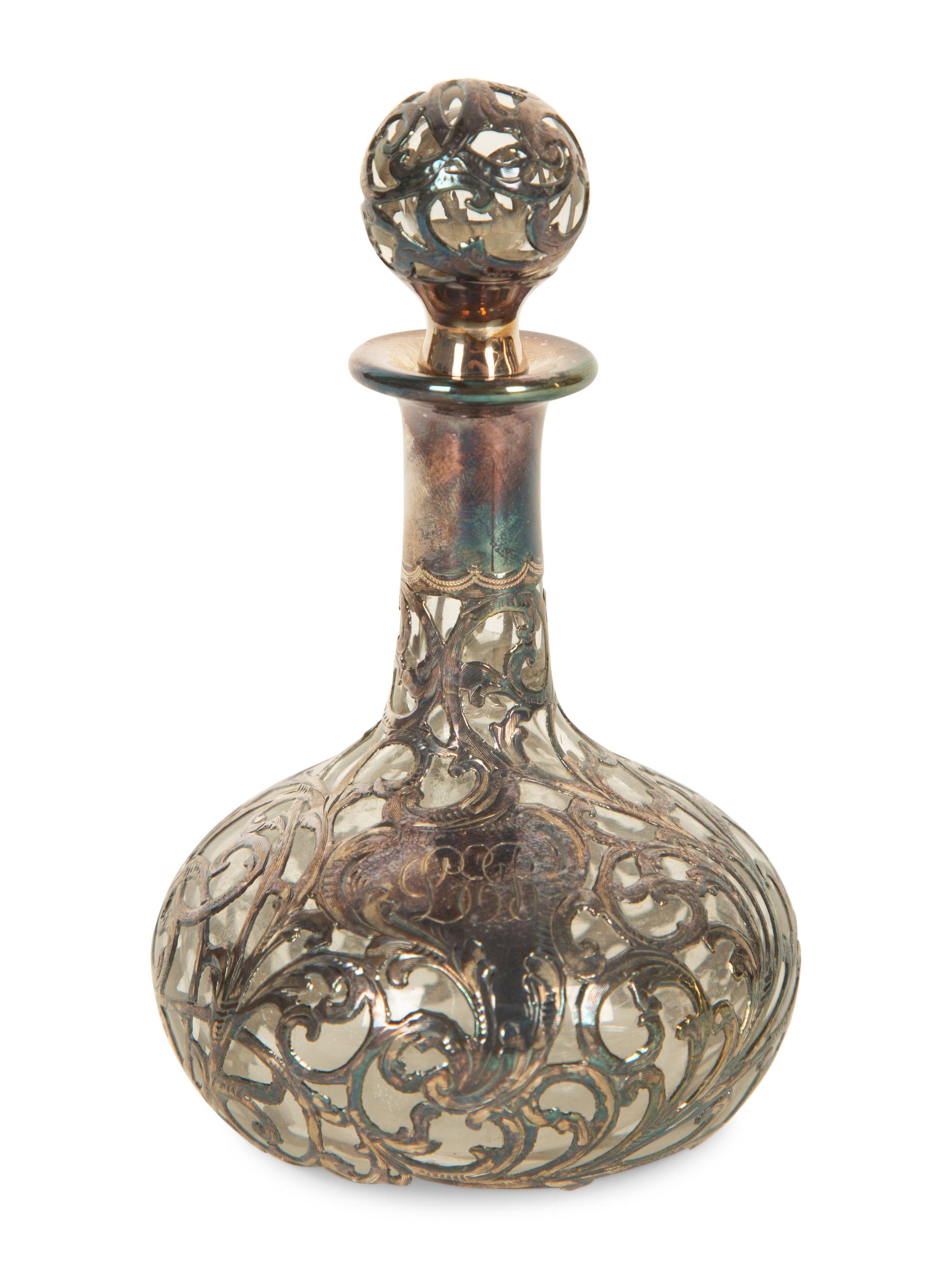 An American Silver Overlaid Glass Scent Bottle