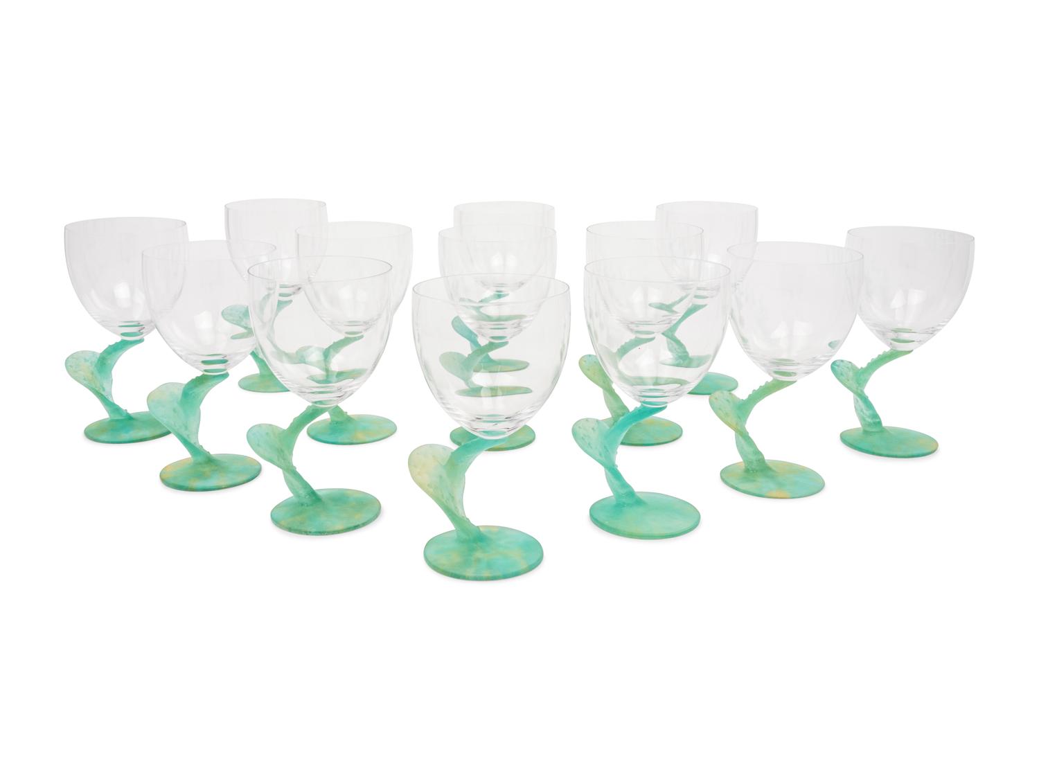 A Set of Thirteen Daum Pâte-de-Verre Cactus Goblets