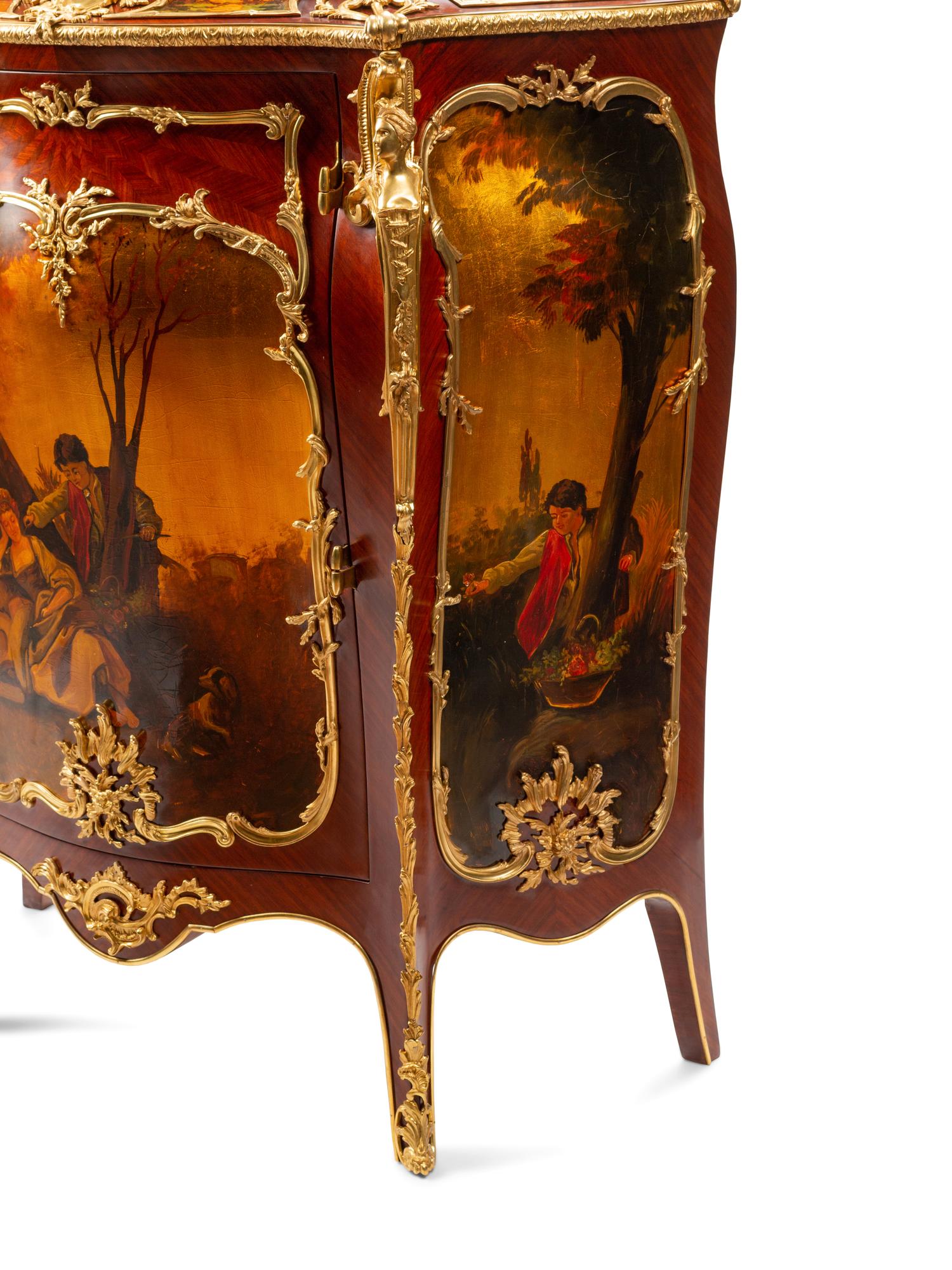 A Louis XV Style Vernis Martin Marble-Top Cabinet