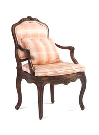 A Louis XV Provincial Style Beechwood Fauteuil, Height 37 inches.