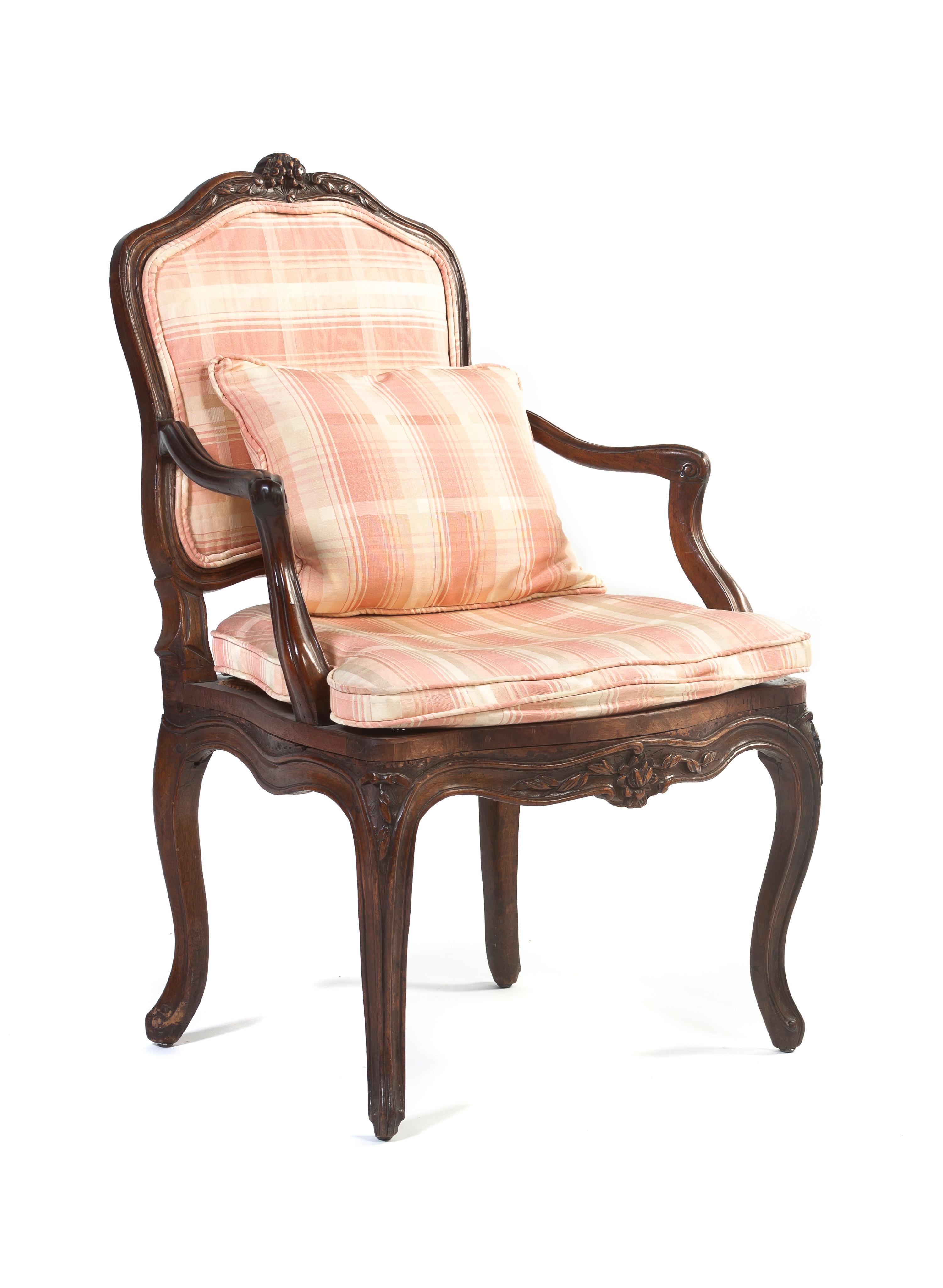 A Louis XV Provincial Style Beechwood Fauteuil, Height 37 inches.